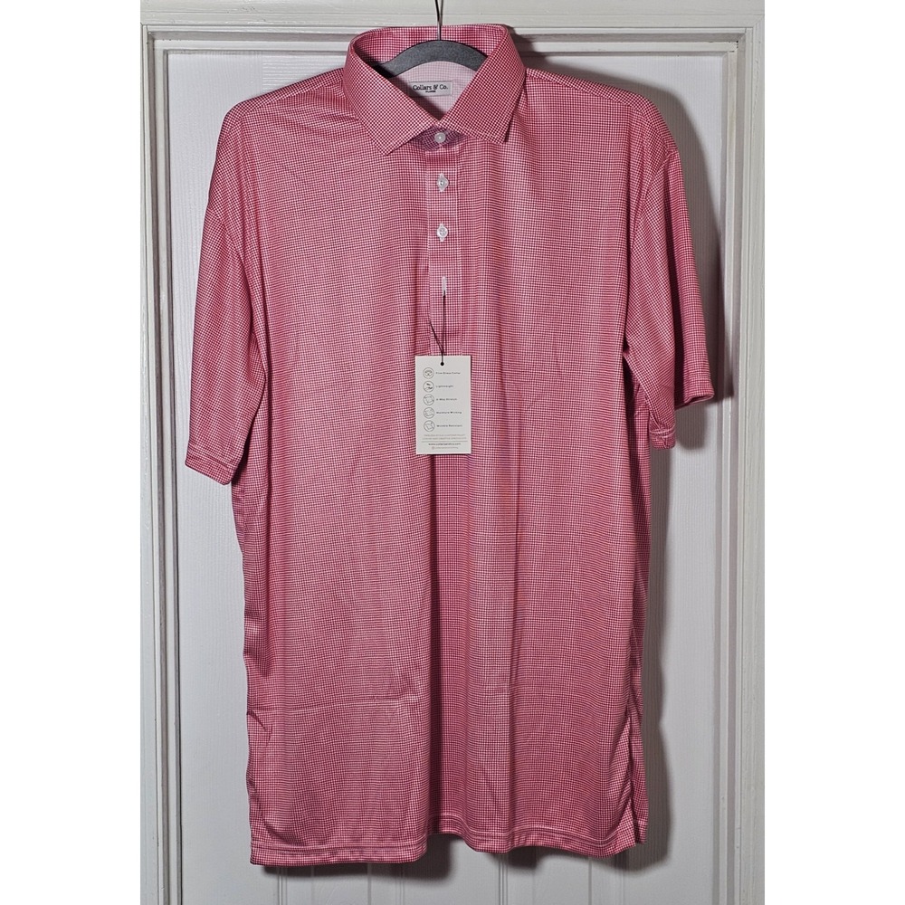 Collars & Co. Short Sleeve Polo Size XL Red Houndstooth Moisture Wicking Stretch